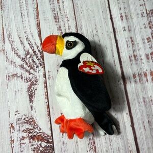 Ty Puffin Plush Toy - Black, White, Orange RARE Tag Errors